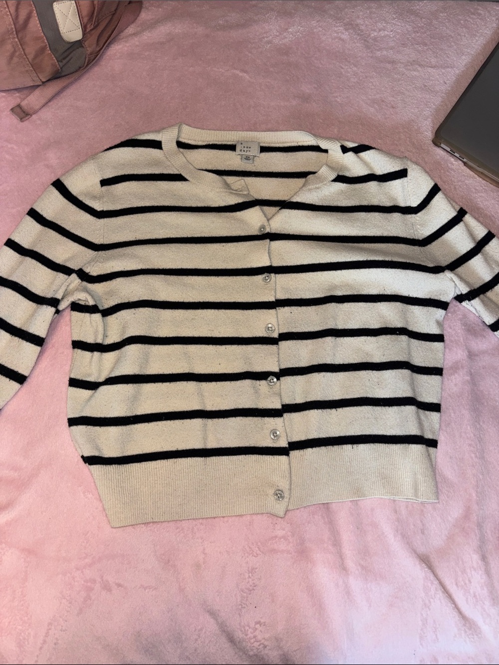 a new day Cream & Black Striped Button-Front Cardigan